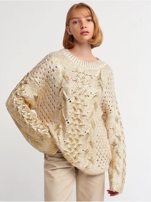 Camisola oversized de malha com tranças e decote redondo - Kiabi Camisola oversized de malha com tranças e decote redondo - Kiabi