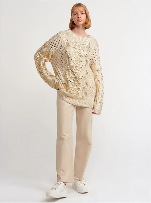 Camisola oversized de malha com tranças e decote redondo - Kiabi Camisola oversized de malha com tranças e decote redondo - Kiabi