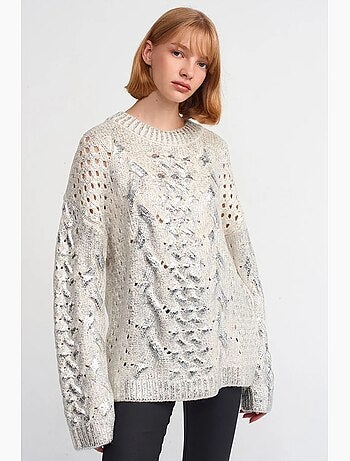 Camisola oversized de malha com tranças e decote redondo dilvin