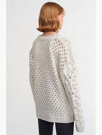 Camisola oversized de malha com tranças e decote redondo dilvin