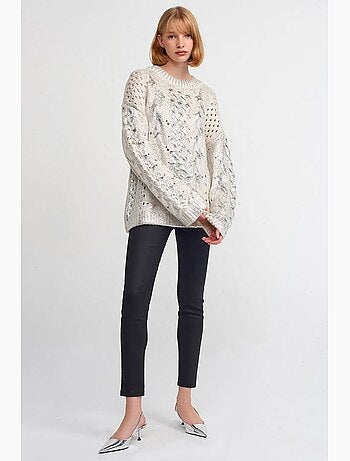 Camisola oversized de malha com tranças e decote redondo dilvin