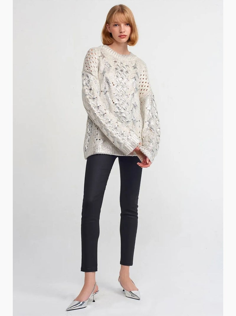 Camisola oversized de malha com tranças e decote redondo dilvin Bege natural - Kiabi