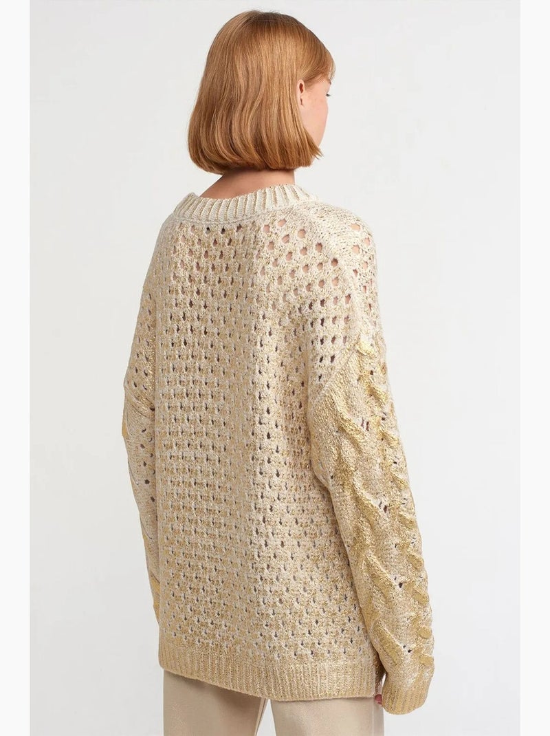 Camisola oversized de malha com tranças e decote redondo dilvin Creme - Kiabi