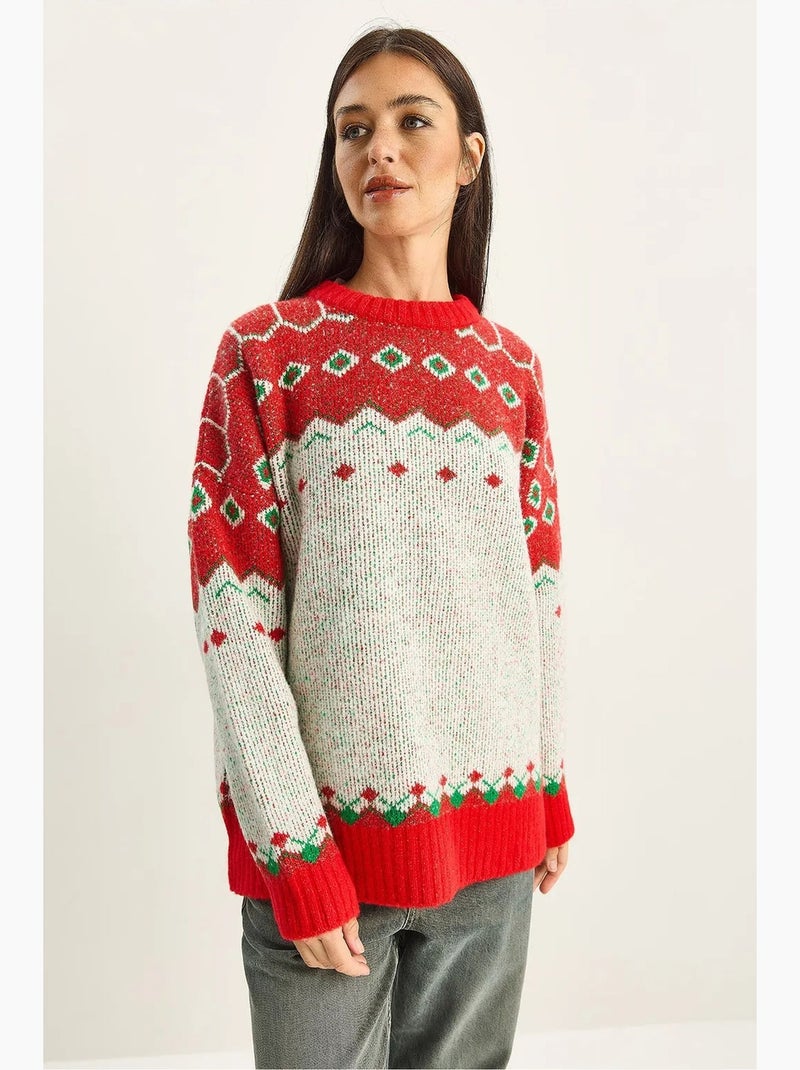 Camisola oversized de malha geométrica lucci Marfim - Kiabi