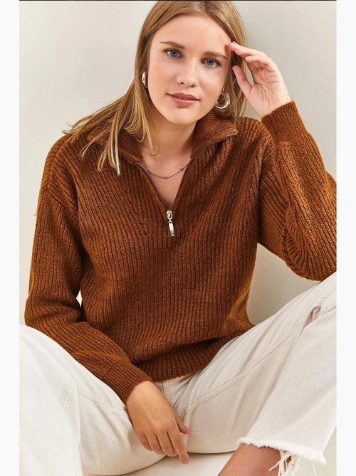 Camisola oversized de malha texturada com gola com fecho lucci - Kiabi Camisola oversized de malha texturada com gola com fecho lucci - Kiabi