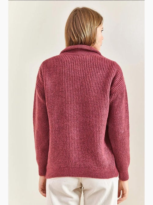 Camisola oversized de malha texturada com gola com fecho lucci - Kiabi