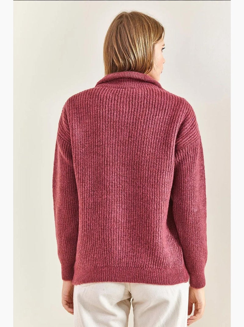 Camisola oversized de malha texturada com gola com fecho lucci Rosa velho - Kiabi