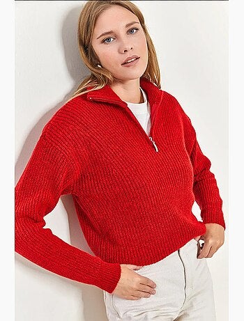 Camisola oversized de malha texturada com gola com fecho lucci