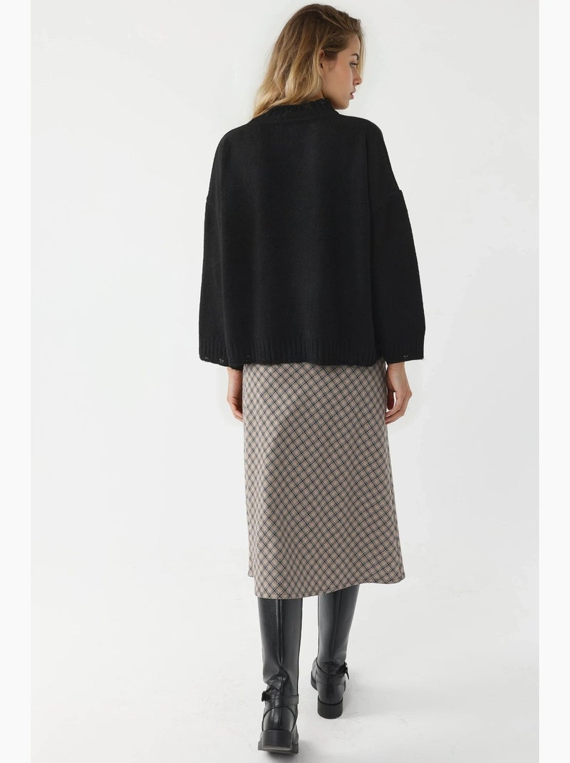 Camisola oversized de malha texturizada com decote redondo my fashion Preto - Kiabi
