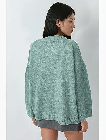 Camisola oversized de malha texturizada com decote redondo my fashion