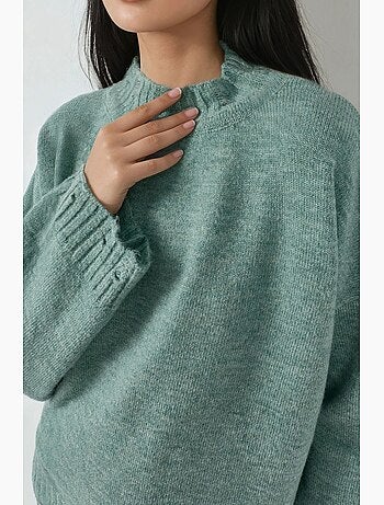Camisola oversized de malha texturizada com decote redondo my fashion