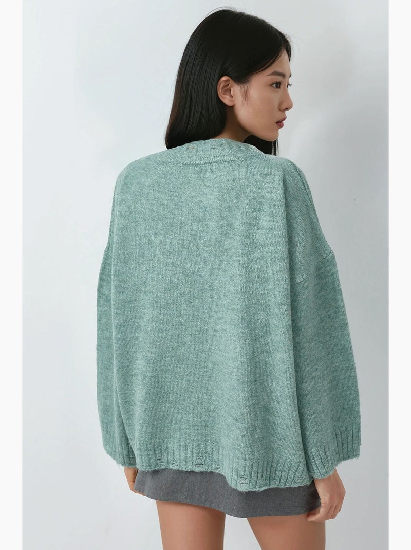 Camisola oversized de malha texturizada com decote redondo my fashion Verde menta - Kiabi