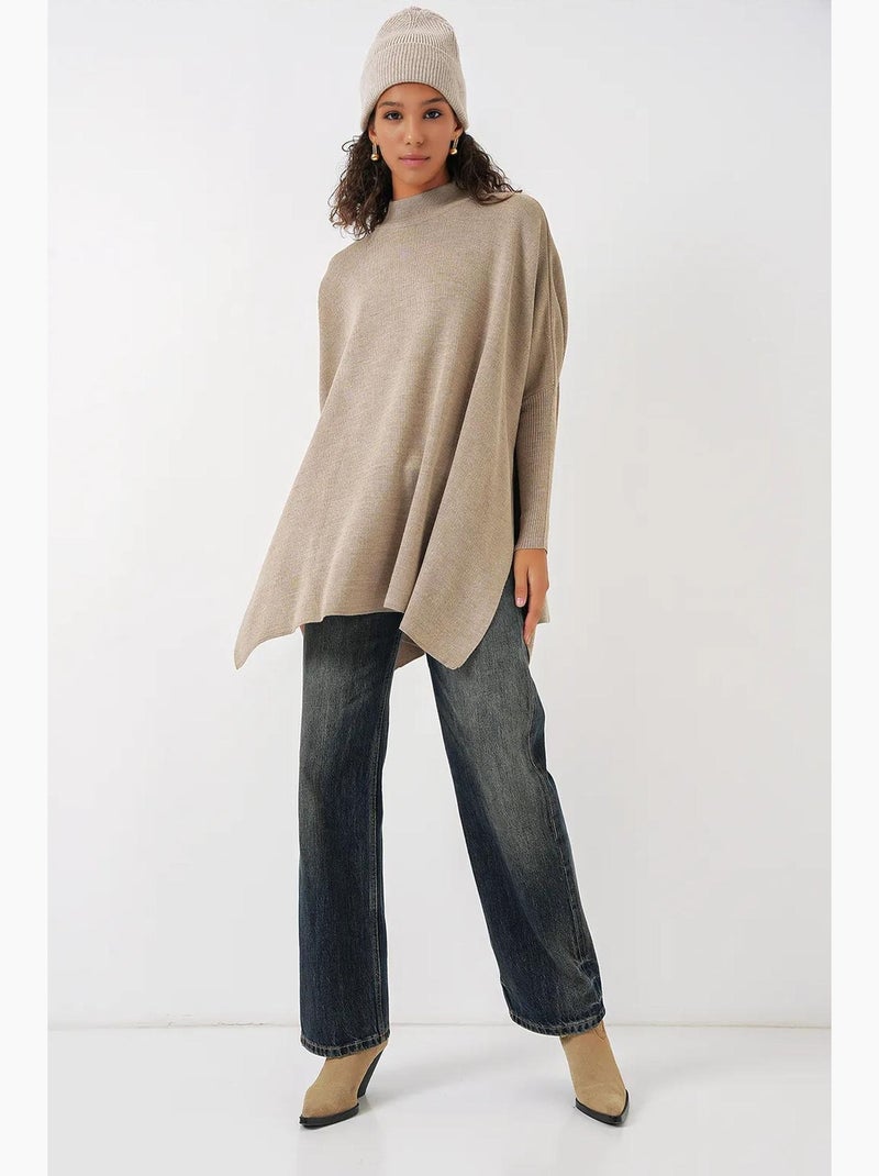 Camisola oversized em acrílico com gola redonda bdart Bege-argila - Kiabi