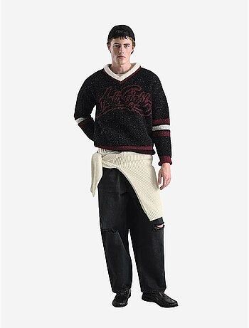 Camisola oversized em peluche com decote em v giesto