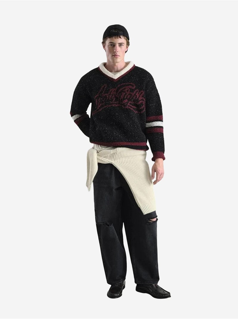 Camisola oversized em peluche com decote em v giesto Preto - Kiabi