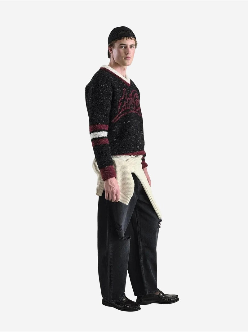 Camisola oversized em peluche com decote em v giesto Preto - Kiabi