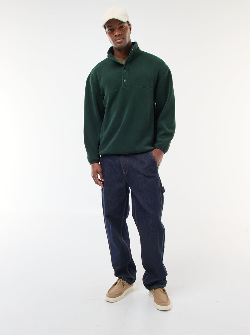 Camisola polar com gola de camionista com botões de pressão Verde - Kiabi