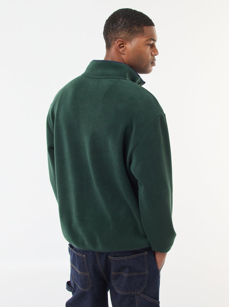 Camisola polar com gola de camionista com botões de pressão Verde - Kiabi