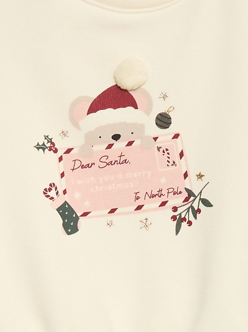 Camisola polar com padrão de Natal Branco - Kiabi