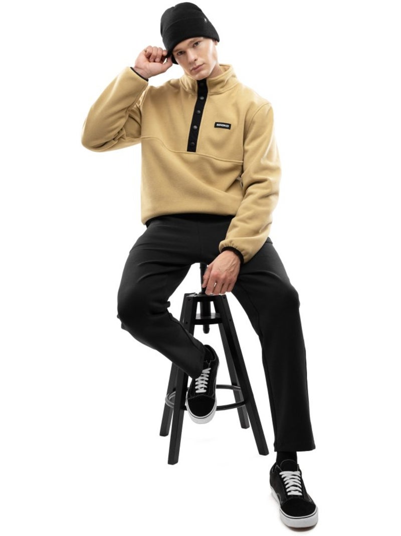 Camisola polar grossa com meio fecho para homem Bege - Kiabi