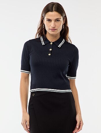 Camisola polo canelada com botões náuticos dourados