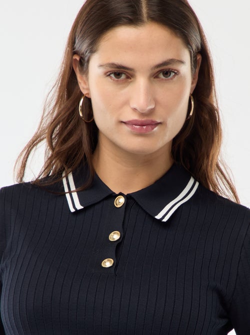 Camisola polo canelada com botões náuticos dourados - Kiabi