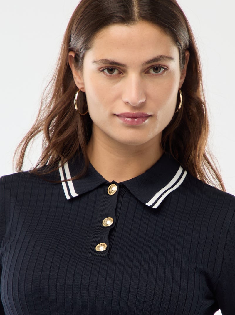 Camisola polo canelada com botões náuticos dourados Azul - Kiabi