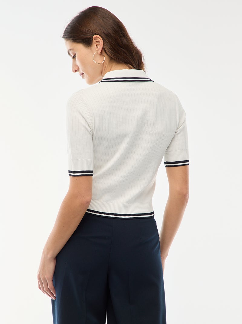 Camisola polo canelada com botões náuticos dourados Branco - Kiabi