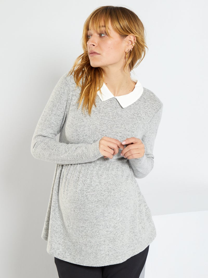 Camisola pré-mamã com gola claudine CINZA - Kiabi