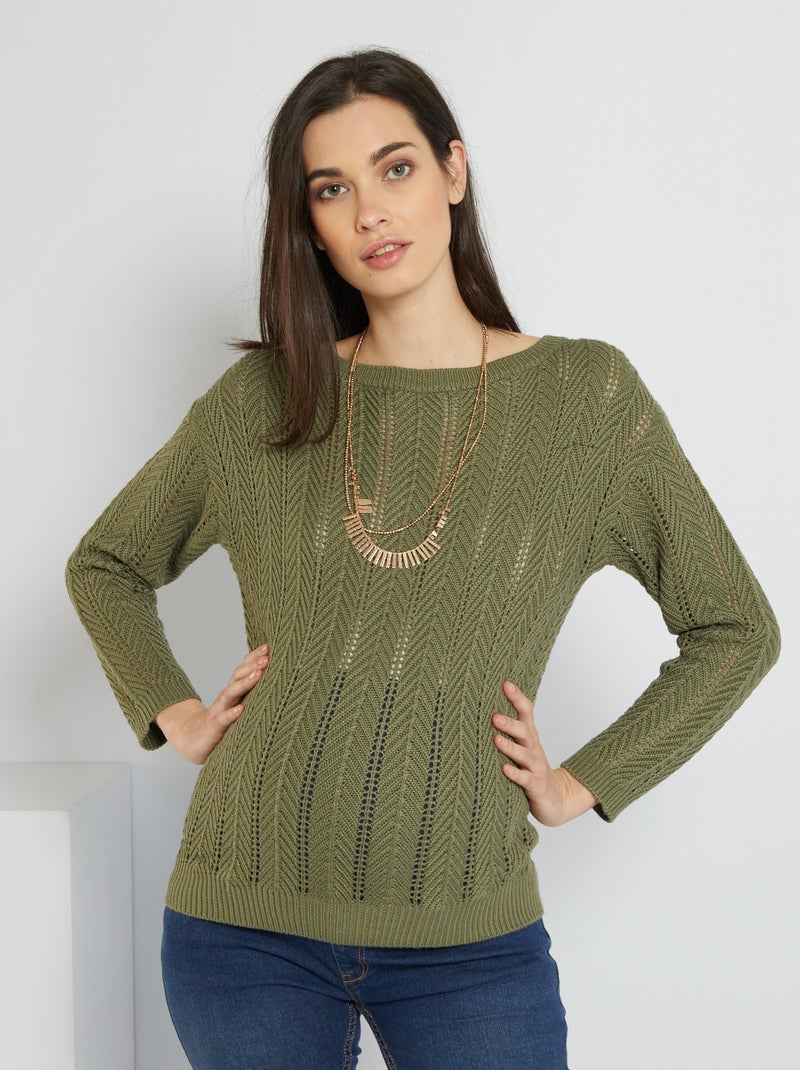 Camisola pré-mamã de malha ajurada Verde Lichene - Kiabi