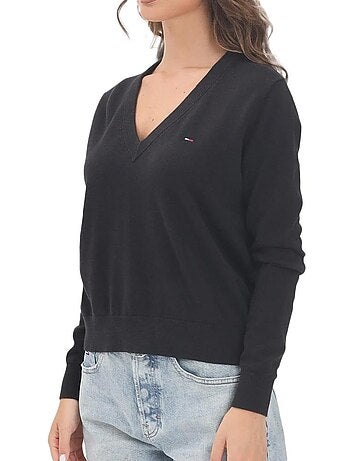 Camisola preta de mulher tommy hilfiger com decote em v