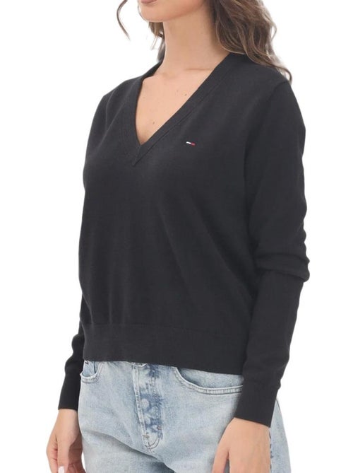 Camisola Preta de Mulher Tommy Hilfiger com Decote em V - Kiabi Camisola Preta de Mulher Tommy Hilfiger com Decote em V - Kiabi