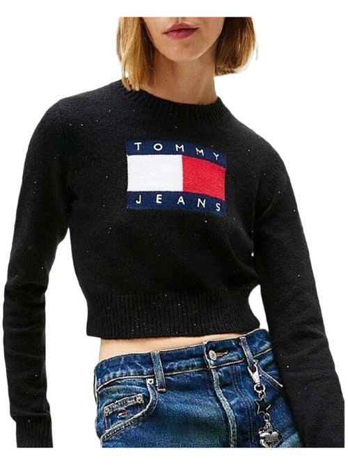 Camisola Preta de Mulher Tommy Hilfiger Tjw Sparkle Flag - Kiabi