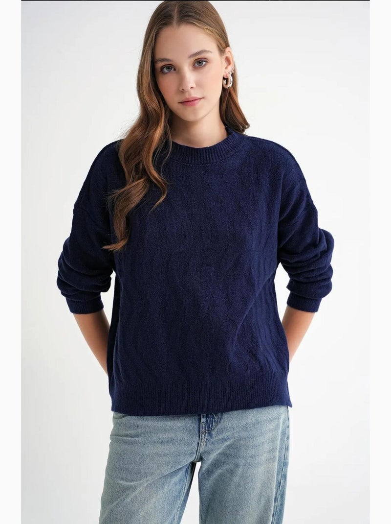 Camisola pulôver de malha canelada com padrão de trança mixray Azul-marinho - Kiabi