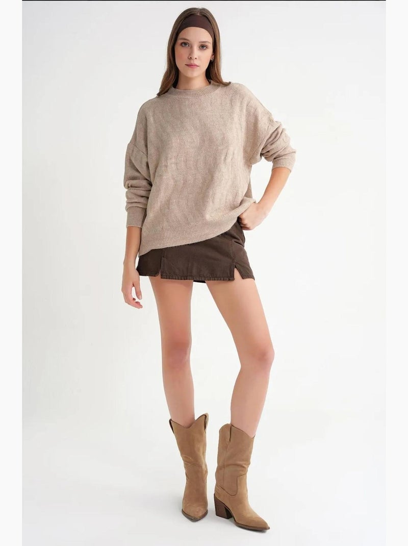 Camisola pulôver de malha canelada com padrão de trança mixray Bege-argila - Kiabi