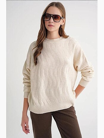 Camisola pulôver de malha canelada com padrão de trança mixray