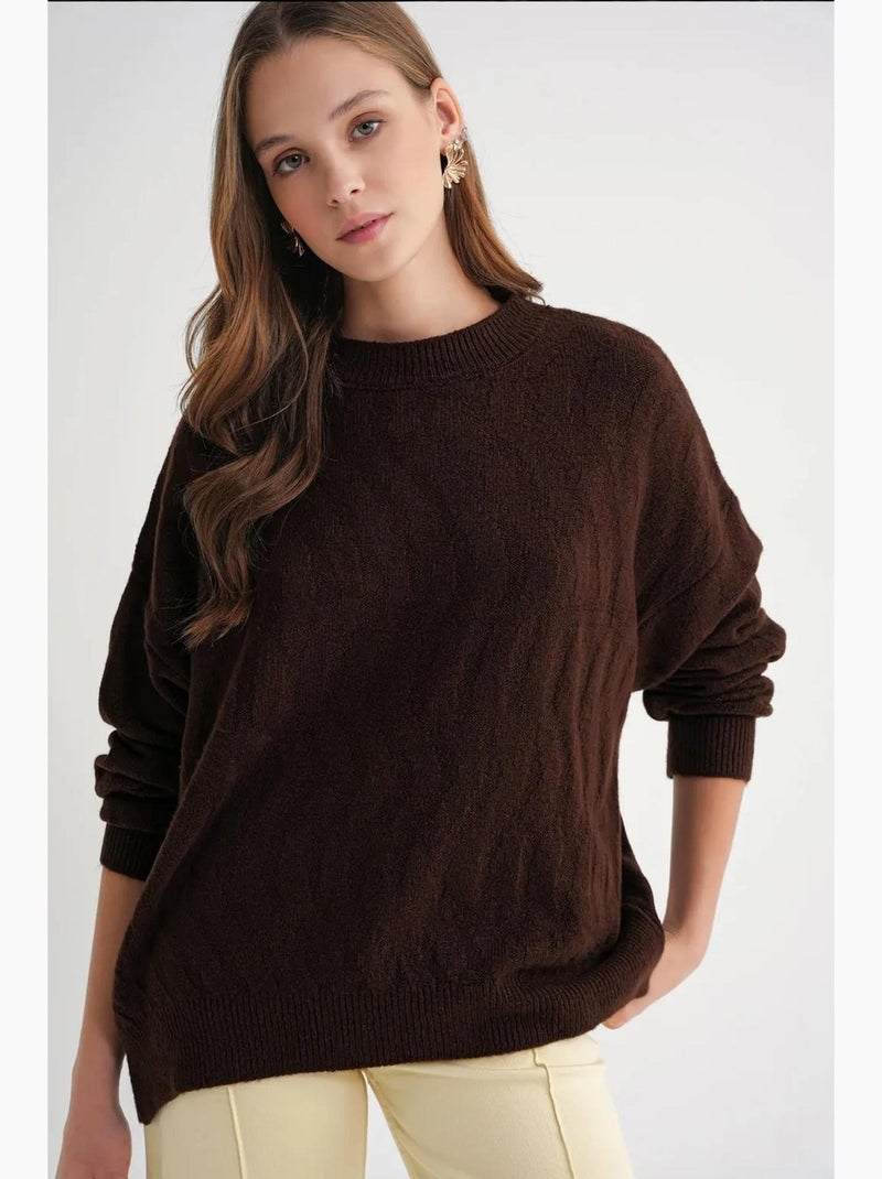 Camisola pulôver de malha canelada com padrão de trança mixray Castanho-escuro - Kiabi