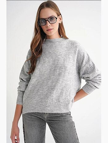 Camisola pulôver de malha canelada com padrão de trança mixray