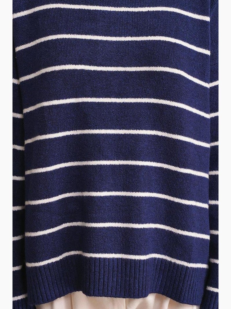Camisola pulôver de malha descontraída às riscas com decote redondo mixray Azul-marinho - Kiabi