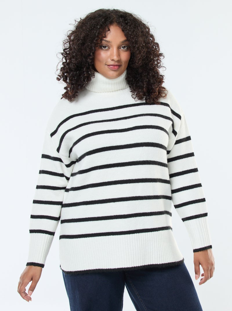 Camisola quente de gola alta com rachas na base Branco - Kiabi