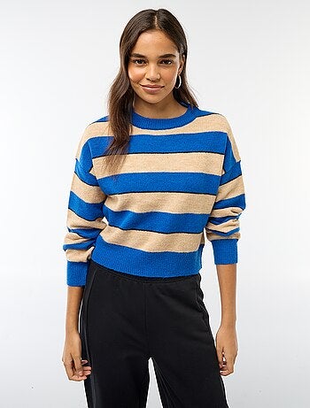 Camisola quente de malha com gola redonda