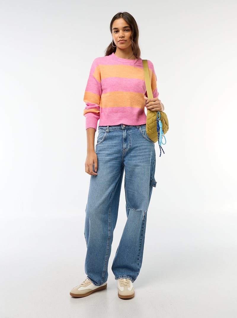 Camisola quente de malha com gola redonda Rosa - Kiabi