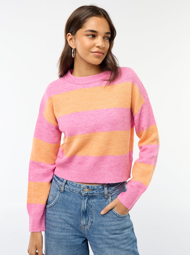 Camisola quente de malha com gola redonda Rosa - Kiabi