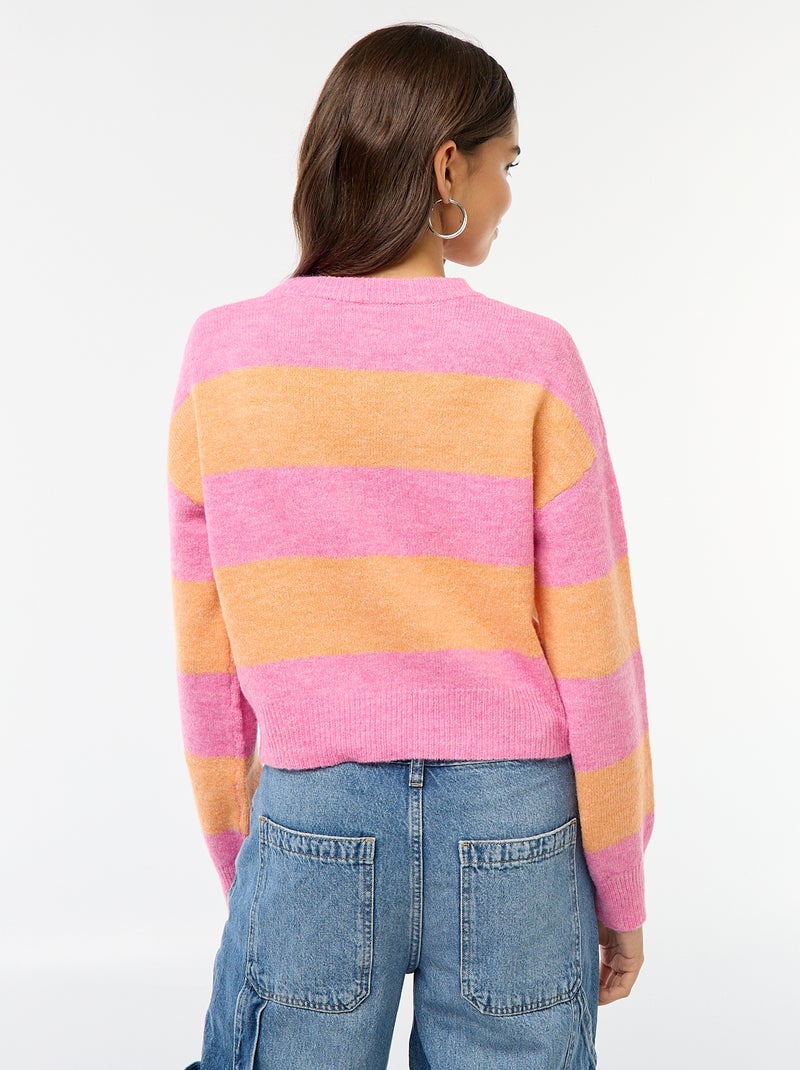 Camisola quente de malha com gola redonda Rosa - Kiabi