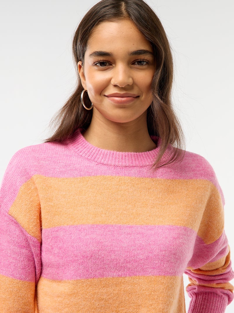 Camisola quente de malha com gola redonda Rosa - Kiabi