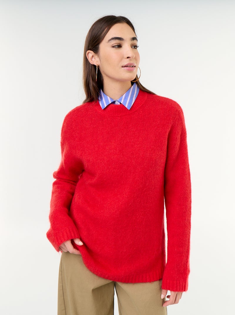 Camisola quente de mohair de gola redonda Vermelho - Kiabi