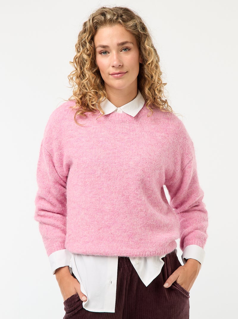 Camisola quente em malha mesclada Rosa - Kiabi