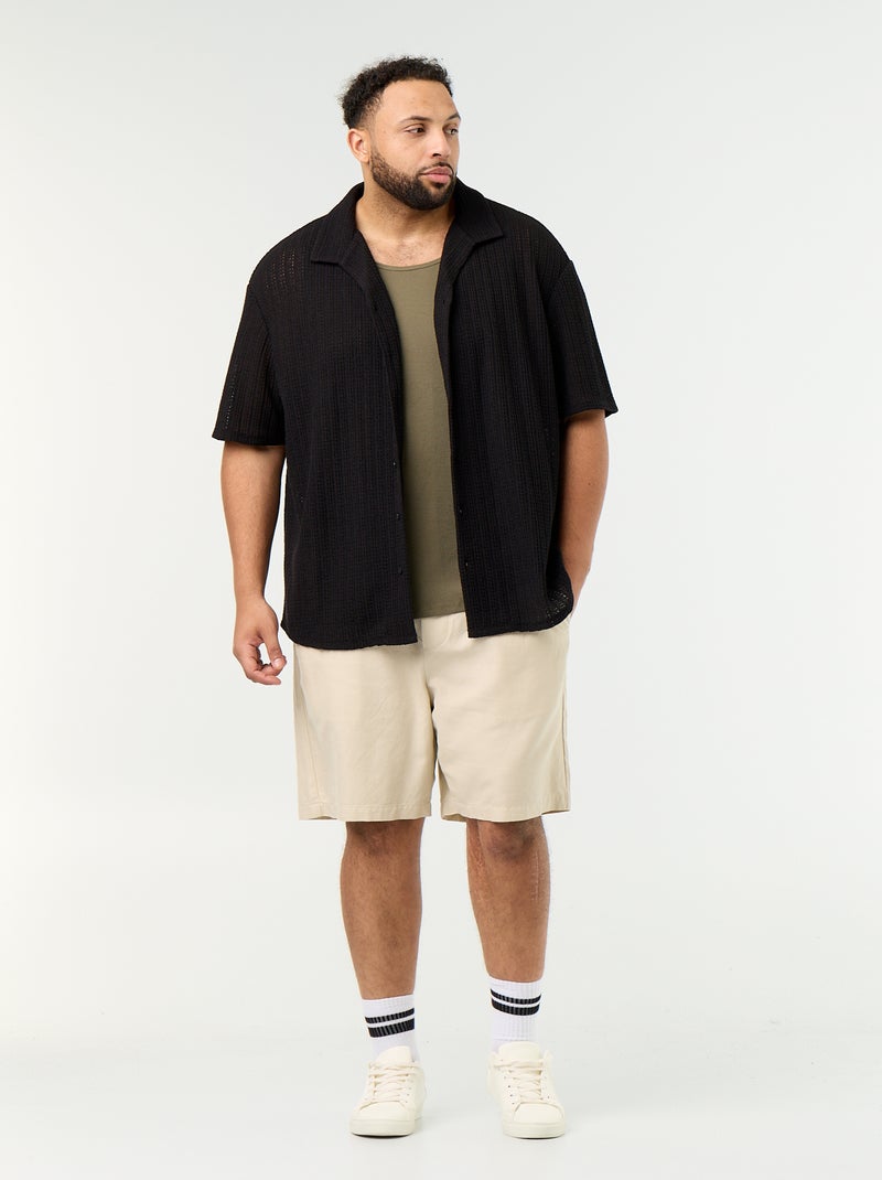 Camisola regata regular em malha canelada Caqui - Kiabi