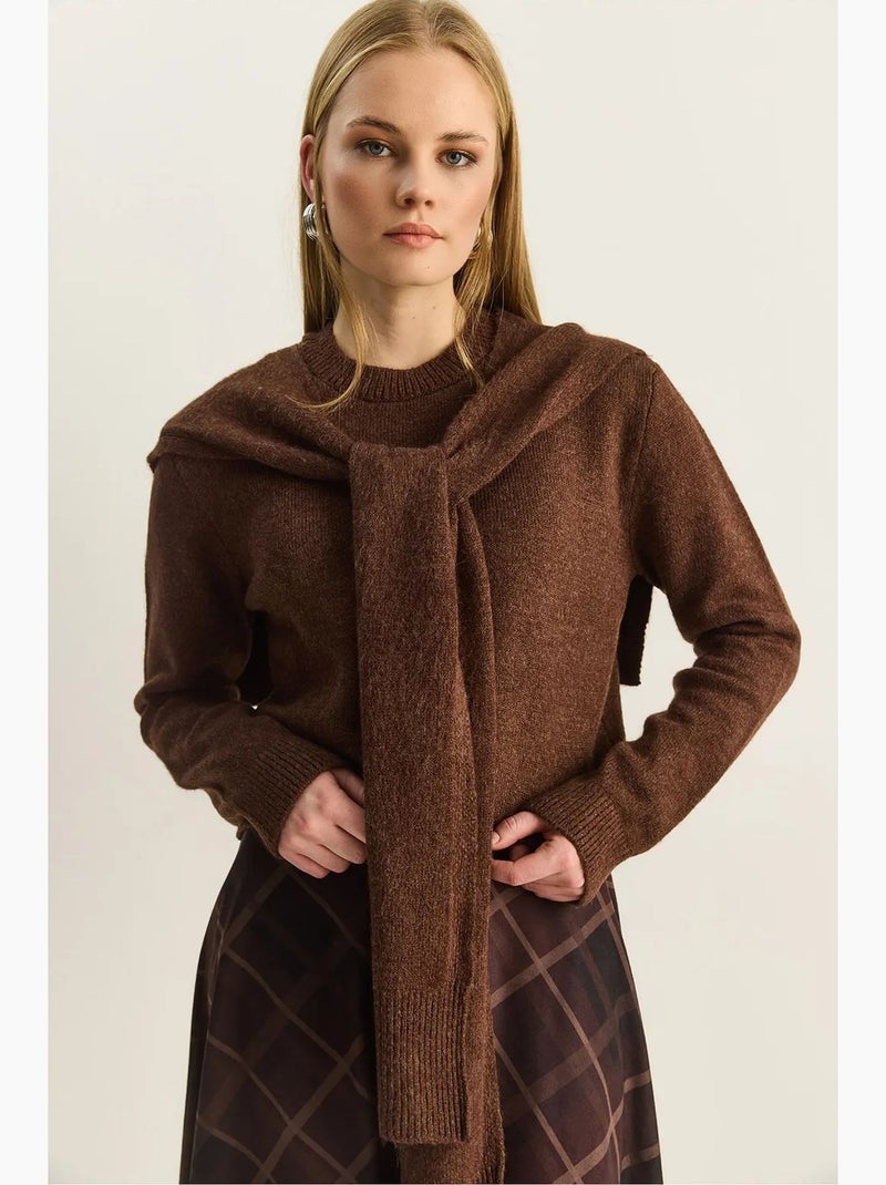 Camisola regular fit de gola redonda canelada lucci Castanho-chocolate - Kiabi