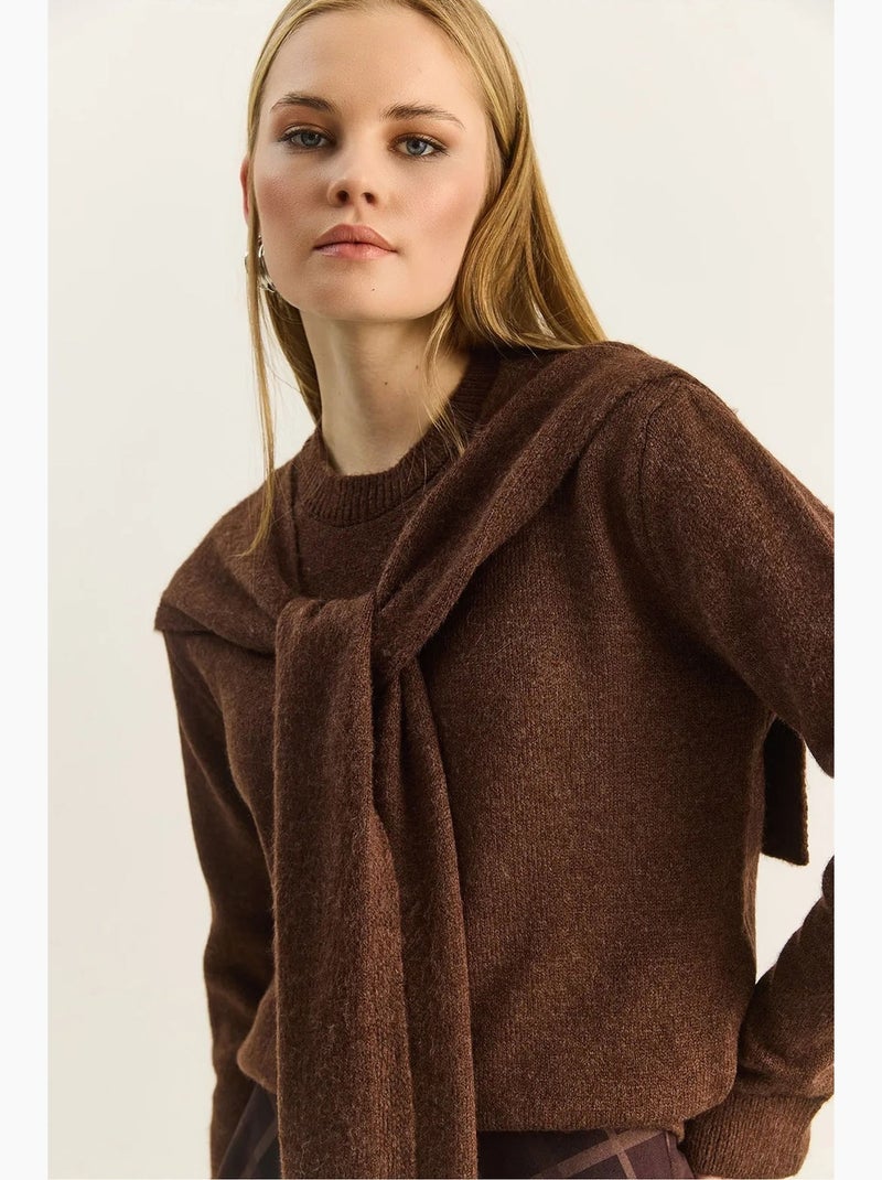 Camisola regular fit de gola redonda canelada lucci Castanho-chocolate - Kiabi
